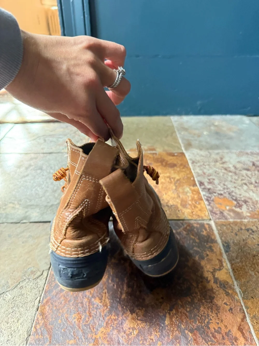 Women’s L.L. Bean Duck Boots in Brown and Navy
